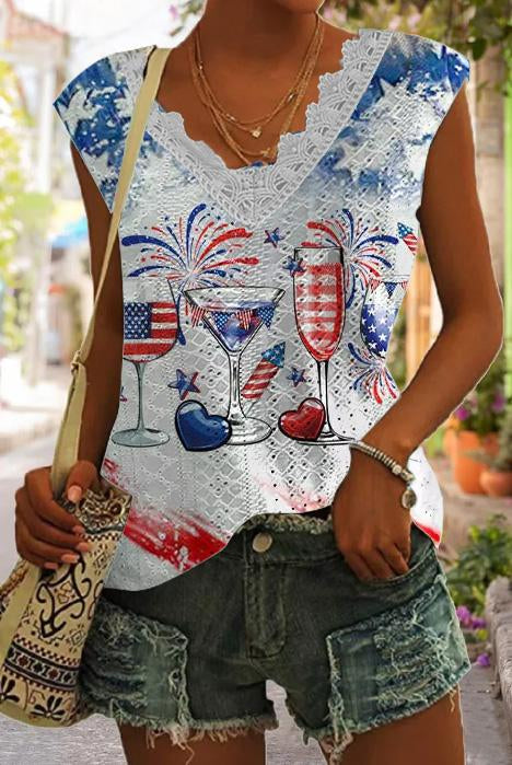 Women's Lace Print Sleeveless Tank Top