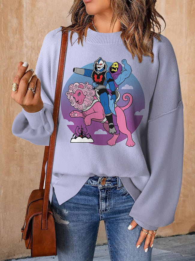 Vintage 1980s Cartoon Print Casual Knit Pullover Sweater