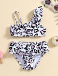 Yong Girls Love Leopard Print Ruffle Trim Bikini Swimsuit