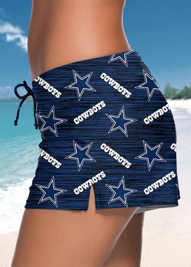 Women's Vintage Football Print Straps Side Slits Swimming Pants Swimsuit