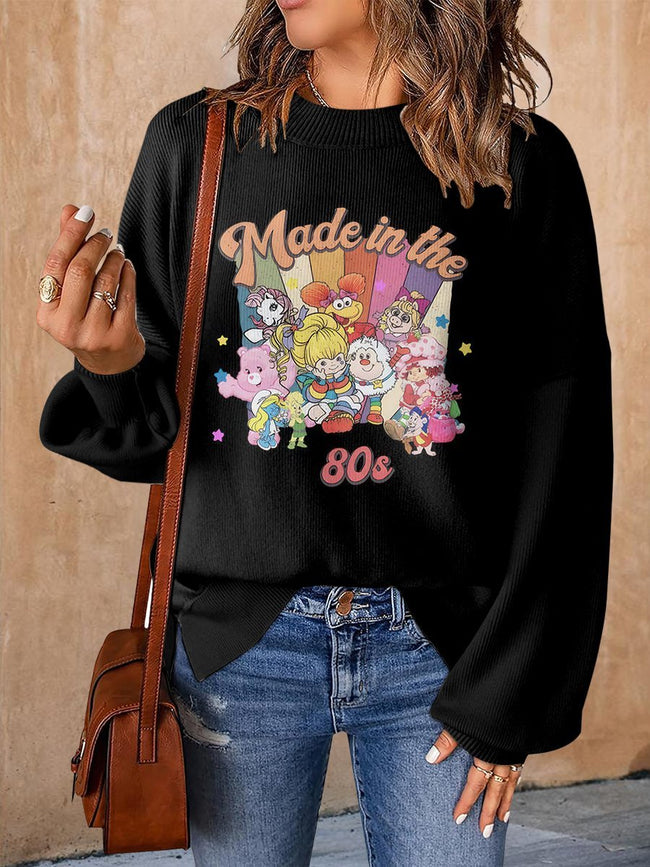 Vintage 1980s Cartoon Print Casual Knit Pullover Sweater