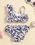 Yong Girls Love Leopard Print Ruffle Trim Bikini Swimsuit