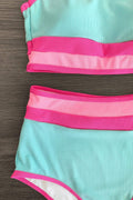 Mom And Me Blue & Pink Ribbed Stripe Bikini