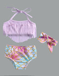 Yong Girls Vintage Tassels Mermaid Print Bikini Set Swimsuit