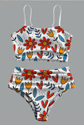 Women’s  Blossom Print Suspender Bikini Set Swimsuit