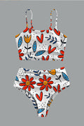 Women’s  Blossom Print Suspender Bikini Set Swimsuit