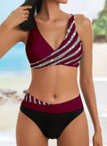 Women's Two-Piece Bikini Striped Bandeau Bathing Suits Sports Summer Swimwear