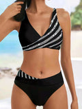 Women's Two-Piece Bikini Striped Bandeau Bathing Suits Sports Summer Swimwear